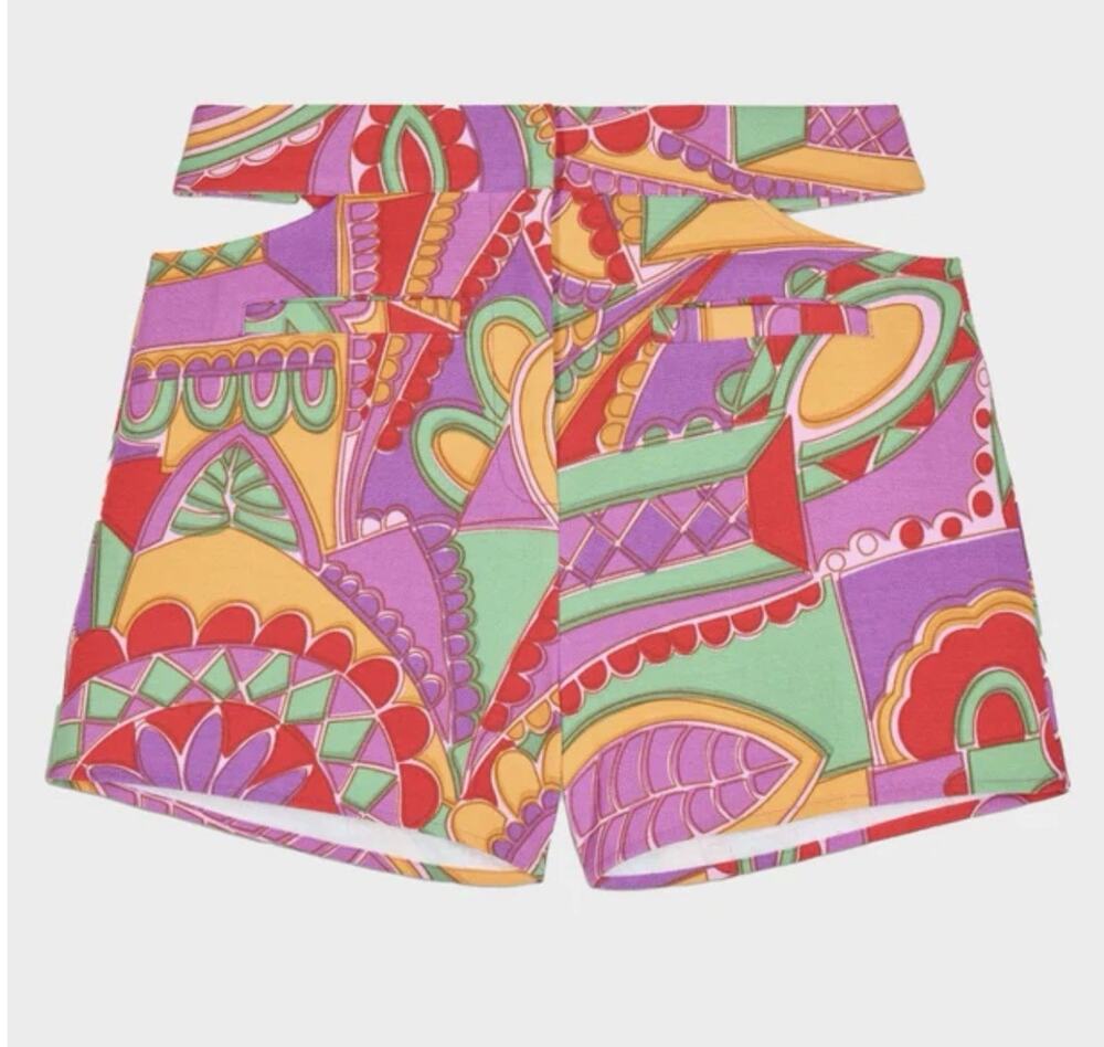 ba&sh Cutout Shorts Women Size US 8 Abstract Fuchsia High Rise Summer Resort NWT